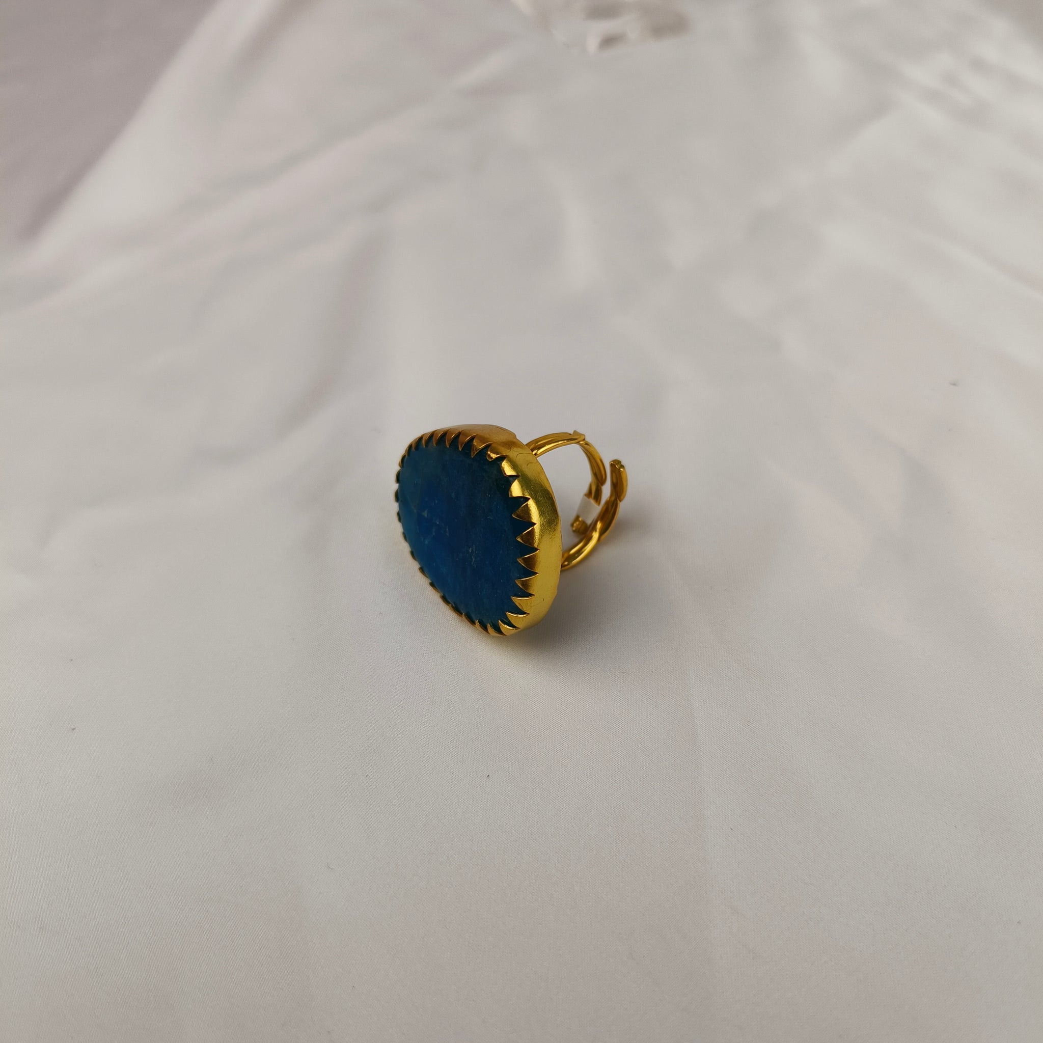 Deep Sea Quartzite Crown Ring – Gold Plated Blue Statement Cocktail Ring