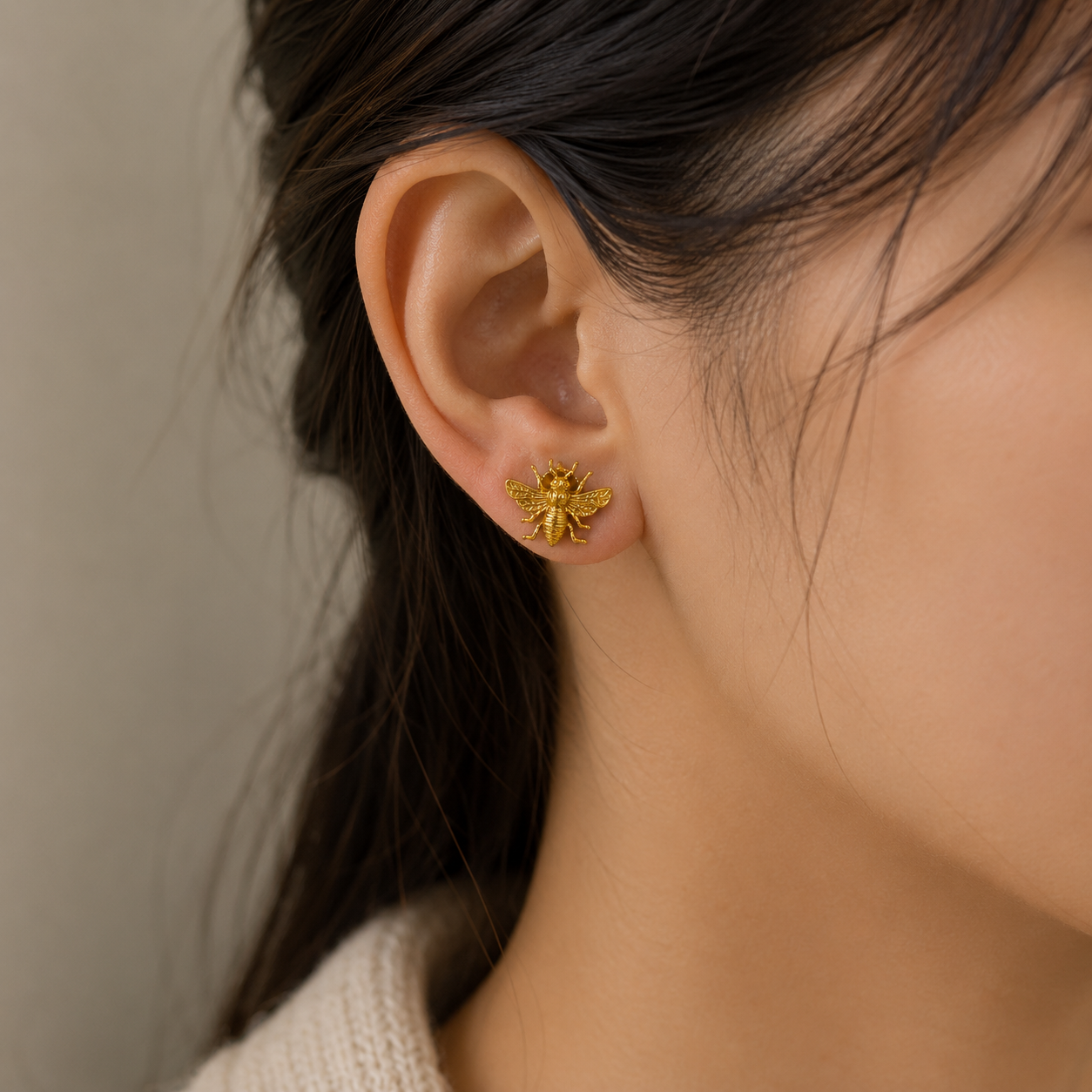 The Honeybee Petite Studs – Gold Plated Delicate Insect Statement Earrings