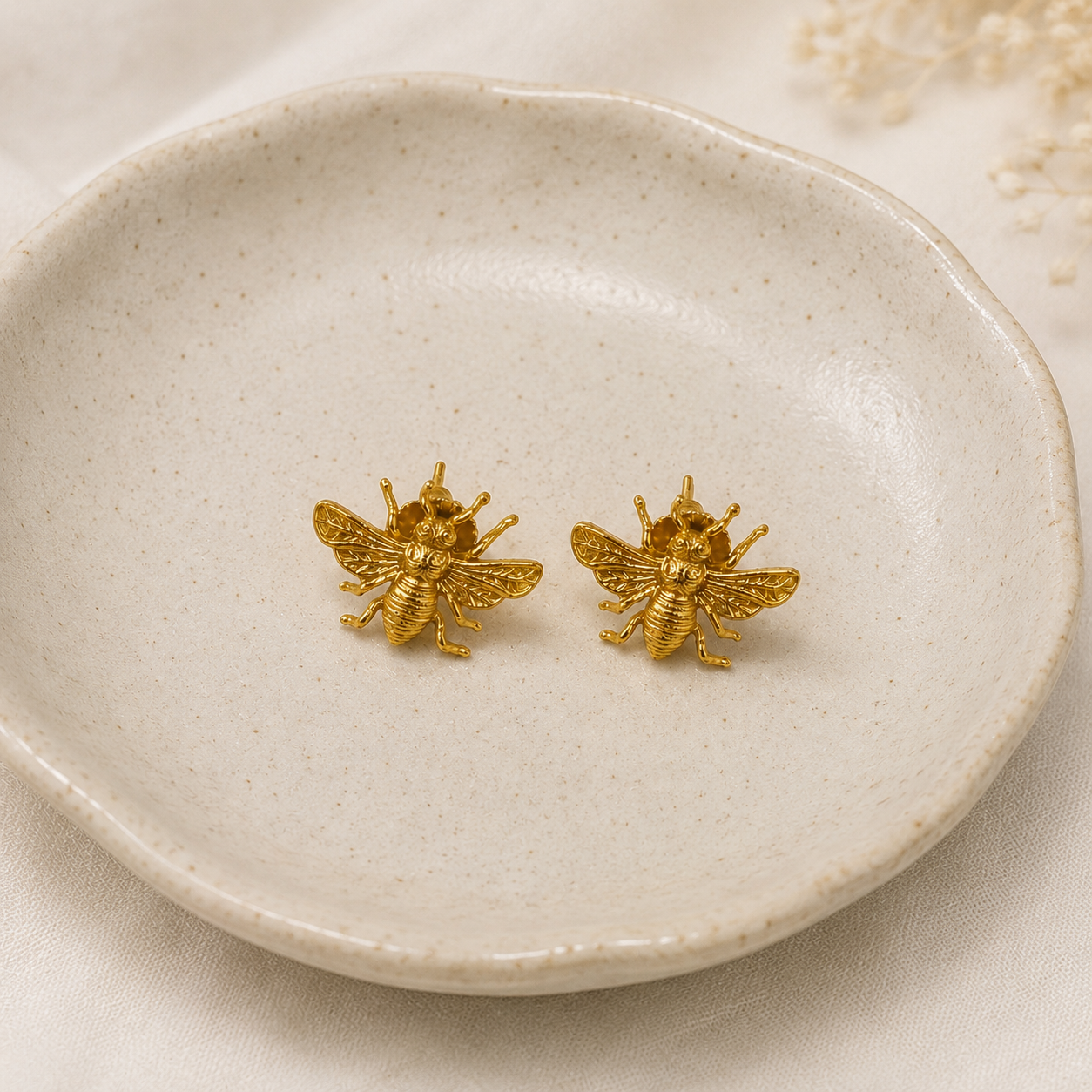 The Honeybee Petite Studs – Gold Plated Delicate Insect Statement Earrings