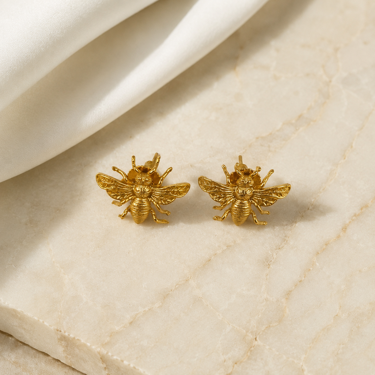 The Honeybee Petite Studs – Gold Plated Delicate Insect Statement Earrings
