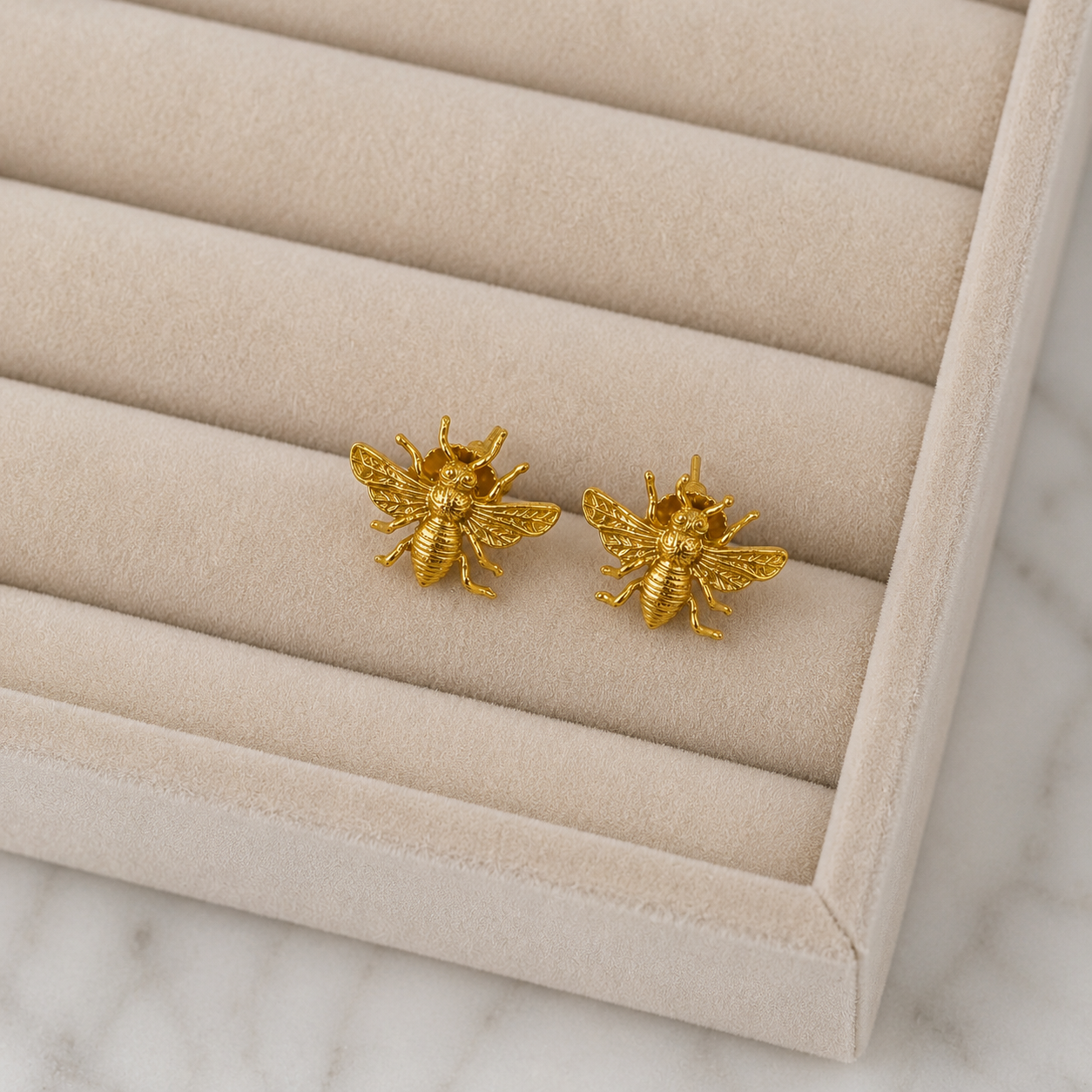 The Honeybee Petite Studs – Gold Plated Delicate Insect Statement Earrings