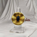 Large Gold Medallion Ring – Gold Plated Deep Blue Sapphire Cocktail Ring