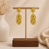 Gilded Foliage Spray Studs – Textured Gold Plated Multi-Coin Drop Earrings