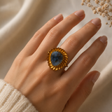 Dendritic Moss Flame Ring – Gold Plated Agate Statement Cocktail Ring