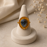 Dendritic Moss Flame Ring – Gold Plated Agate Statement Cocktail Ring