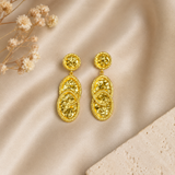 Gilded Foliage Spray Studs – Textured Gold Plated Multi-Coin Drop Earrings