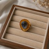 Dendritic Moss Flame Ring – Gold Plated Agate Statement Cocktail Ring