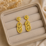 Gilded Foliage Spray Studs – Textured Gold Plated Multi-Coin Drop Earrings
