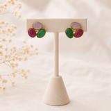 Imperial Cabochon Triad Studs –  Gold Plated Multi-Sapphire Statement Earrings