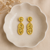 Gilded Foliage Spray Studs – Textured Gold Plated Multi-Coin Drop Earrings