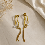 Abstract Sculptural Pearl Earrings – Gold Plated Fluid Asymmetric Tassel Drops