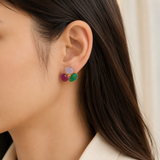 Imperial Cabochon Triad Studs –  Gold Plated Multi-Sapphire Statement Earrings