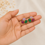 Imperial Cabochon Triad Studs –  Gold Plated Multi-Sapphire Statement Earrings
