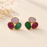 Imperial Cabochon Triad Studs –  Gold Plated Multi-Sapphire Statement Earrings