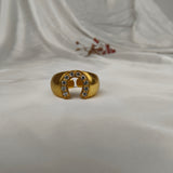 Gilded Horseshoe Dome Ring – Gold Plated Crystal Encrusted Lucky Statement Ring