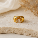 Gilded Horseshoe Dome Ring – Gold Plated Crystal Encrusted Lucky Statement Ring