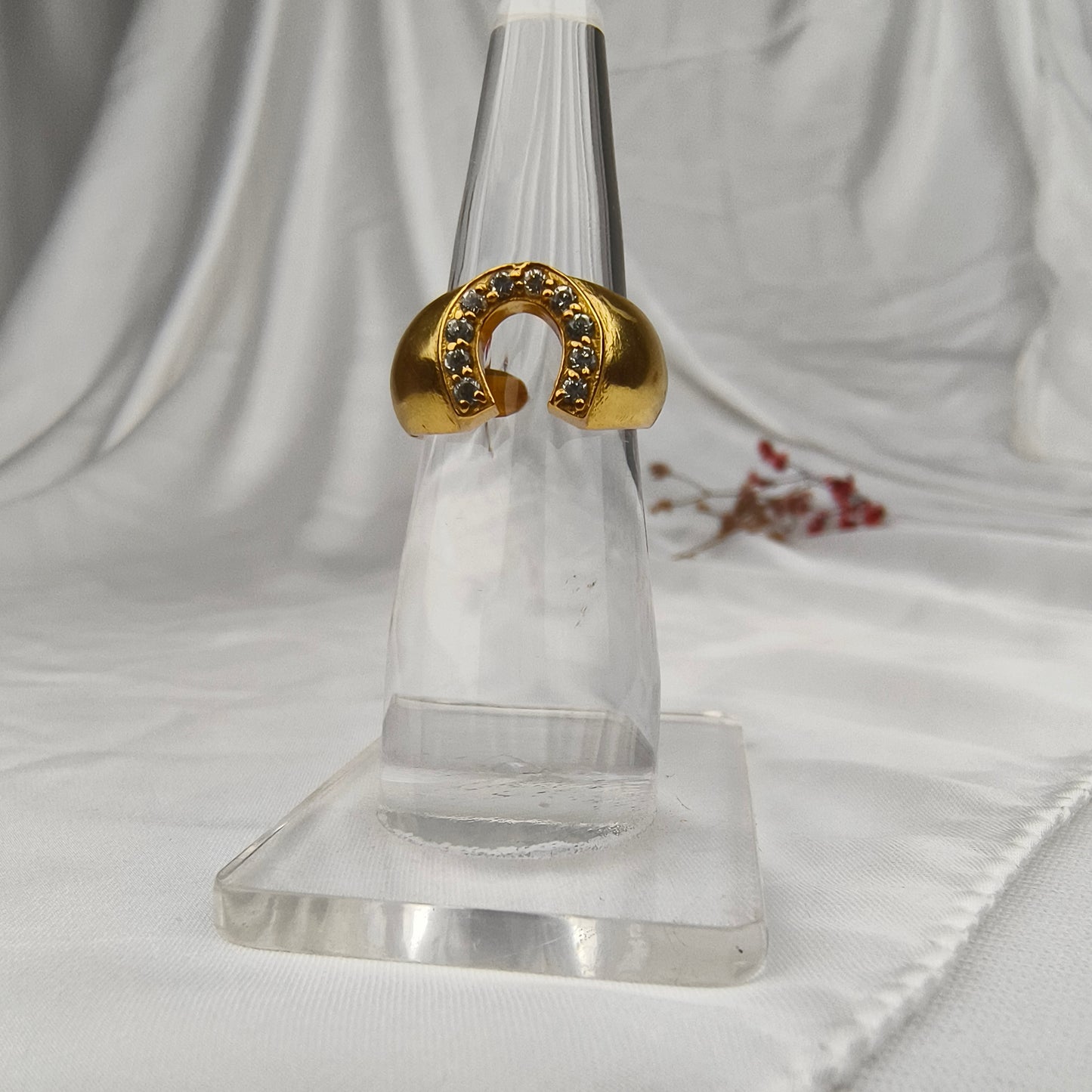 Gilded Horseshoe Dome Ring – Gold Plated Crystal Encrusted Lucky Statement Ring