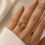Gilded Horseshoe Dome Ring – Gold Plated Crystal Encrusted Lucky Statement Ring