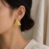 Artisan Sculptural Sunburst Hoops – Textured Gold-Plated Triangular Statement Studs
