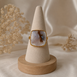 Dendritic Quartz Cushion Ring – Gold Plated Abstract Stone Statement Ring