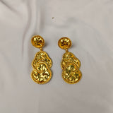 The Byzantine Hammered Coin Drops – Gold Plated Sculptural Tiered Medallion Earrings