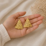 Artisan Sculptural Sunburst Hoops – Textured Gold-Plated Triangular Statement Studs