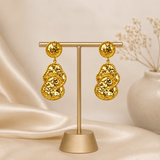 The Byzantine Hammered Coin Drops – Gold Plated Sculptural Tiered Medallion Earrings