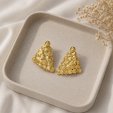 Artisan Sculptural Sunburst Hoops – Textured Gold-Plated Triangular Statement Studs