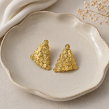 Artisan Sculptural Sunburst Hoops – Textured Gold-Plated Triangular Statement Studs