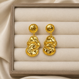 The Byzantine Hammered Coin Drops – Gold Plated Sculptural Tiered Medallion Earrings