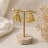 Artisan Sculptural Sunburst Hoops – Textured Gold-Plated Triangular Statement Studs