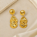 The Byzantine Hammered Coin Drops – Gold Plated Sculptural Tiered Medallion Earrings