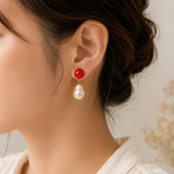 The Scarlet Baroque Pearl Drops – Gold Plated Red Cabochon Statement Earrings