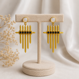 Cosmic Meridian Spire Earrings – Gold Plated Geometric Talisman Drop Earrings