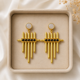 Cosmic Meridian Spire Earrings – Gold Plated Geometric Talisman Drop Earrings