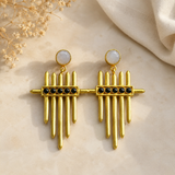 Cosmic Meridian Spire Earrings – Gold Plated Geometric Talisman Drop Earrings
