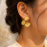 Lotus Leaf Aura Statement Earrings – Gold Plated Triple Cluster Botanical Stud Drops