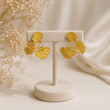 Lotus Leaf Aura Statement Earrings – Gold Plated Triple Cluster Botanical Stud Drops