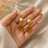 Satin Gold Diamond Cage Earrings – Citrine-Toned Statement Drops