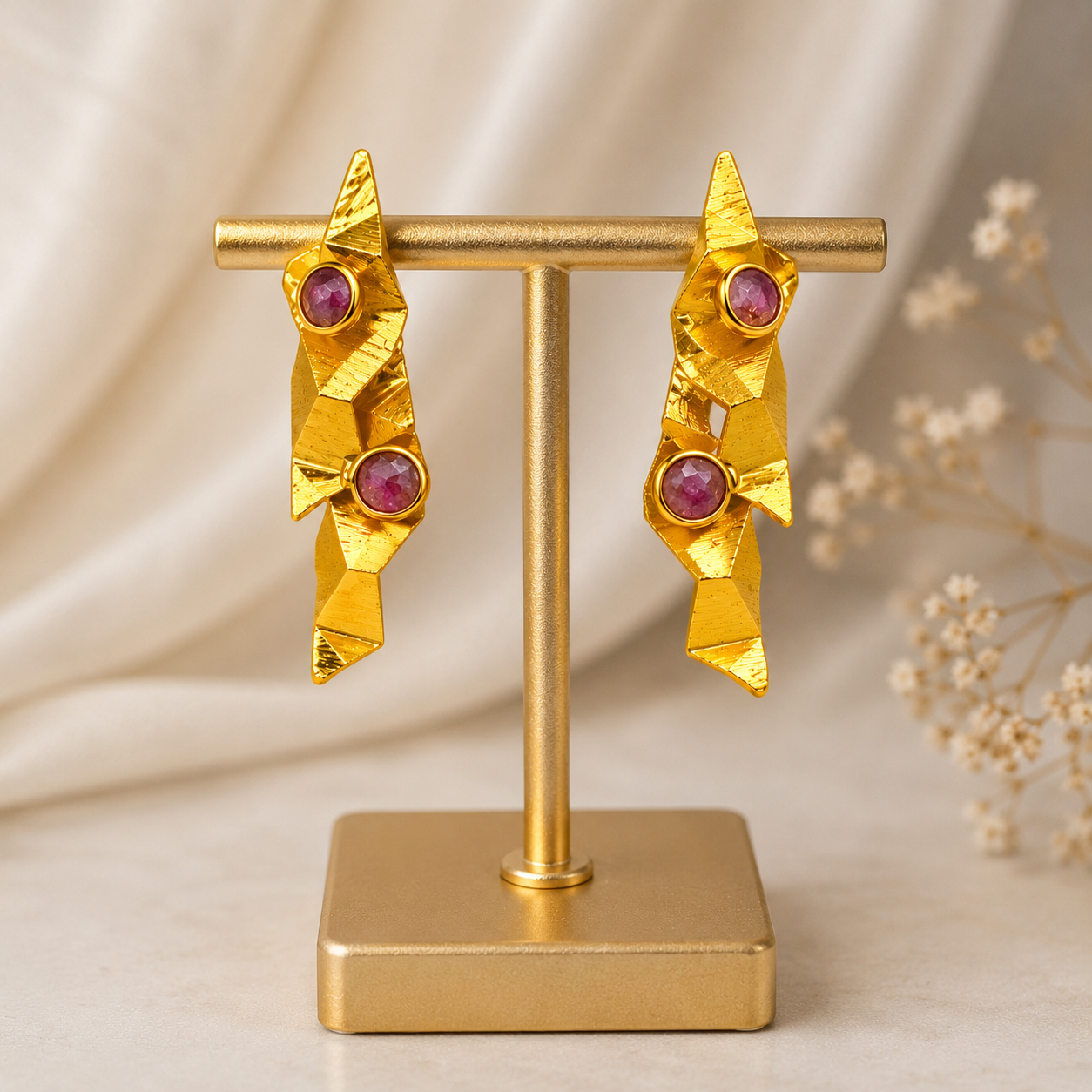 Prism Shard Multi-Stone Earrings – 18K Gold Plated Angular Crystal Statement Drops