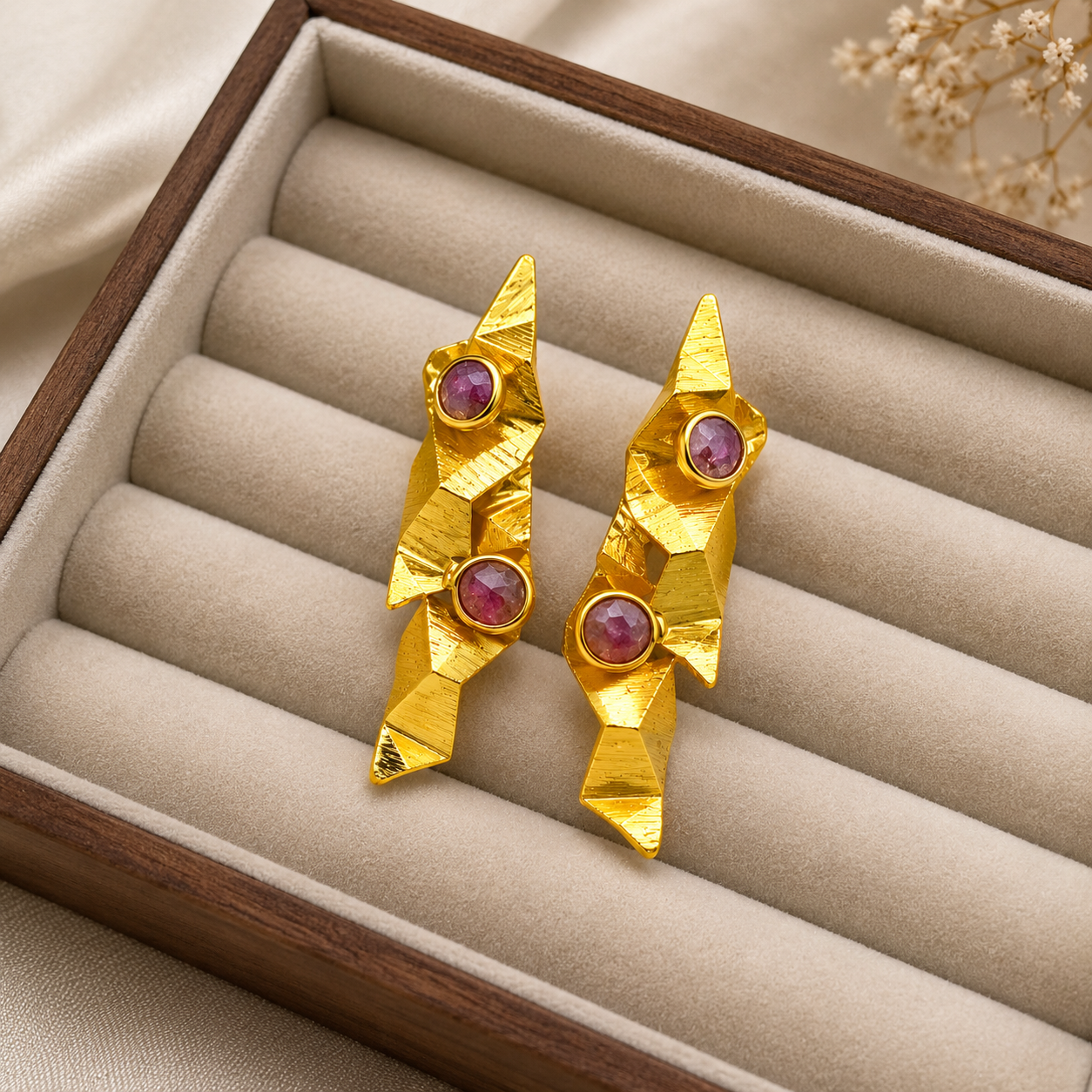 Prism Shard Multi-Stone Earrings – 18K Gold Plated Angular Crystal Statement Drops