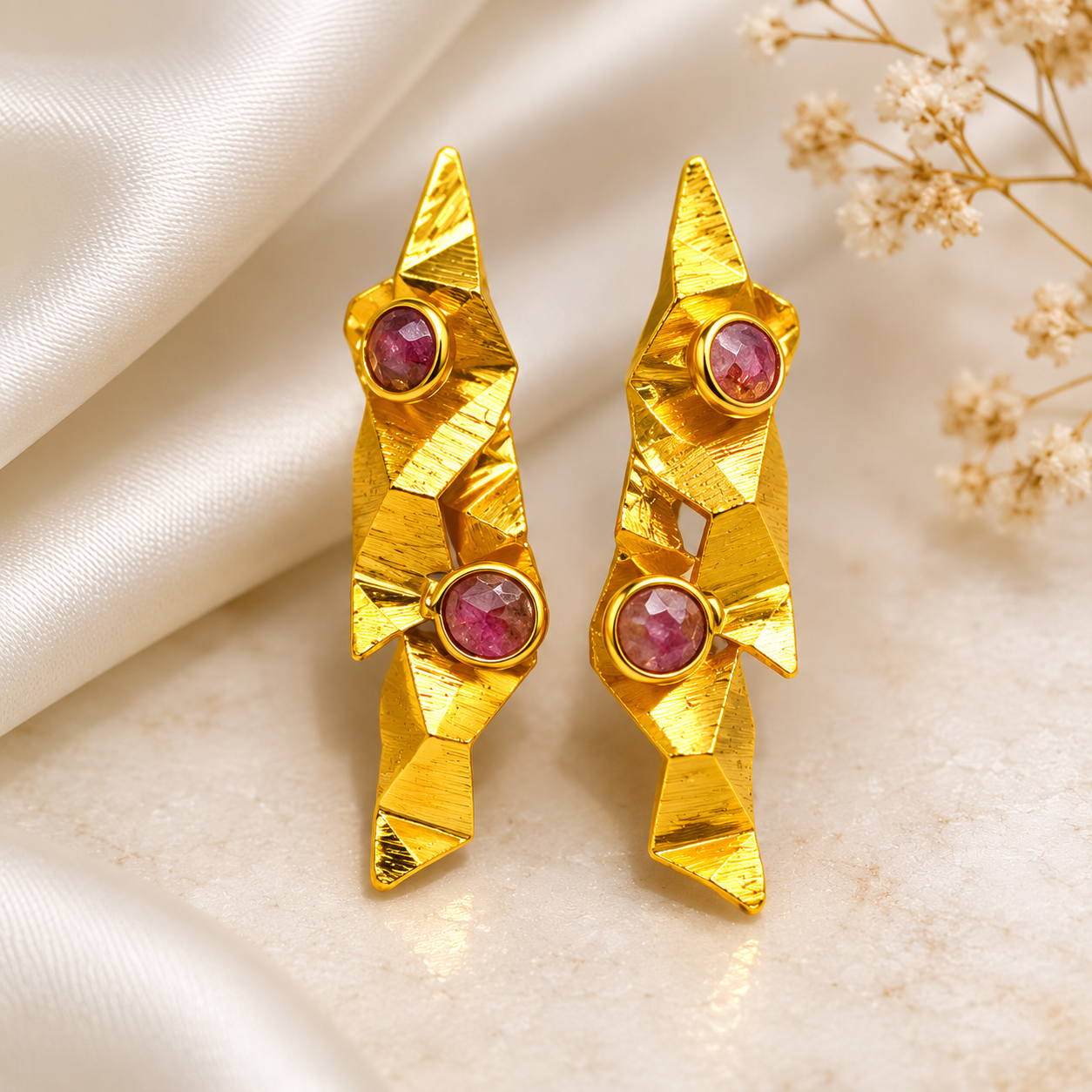 Prism Shard Multi-Stone Earrings – 18K Gold Plated Angular Crystal Statement Drops