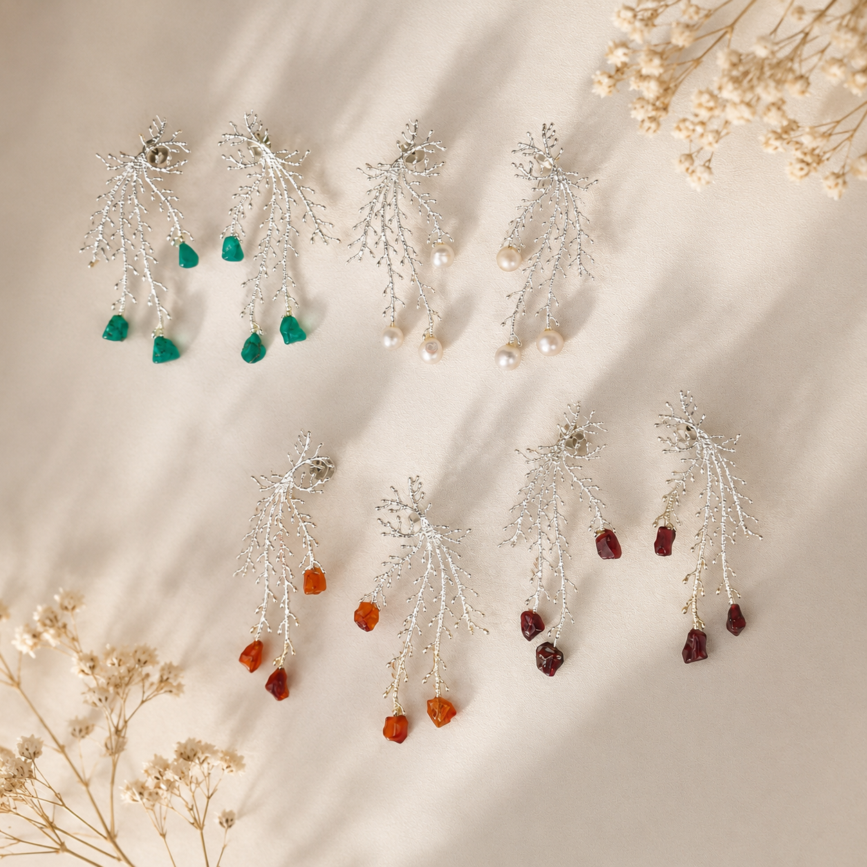 Alpine Branch Raw Stone Drops – Silver Plated Chandelier Statement Earrings
