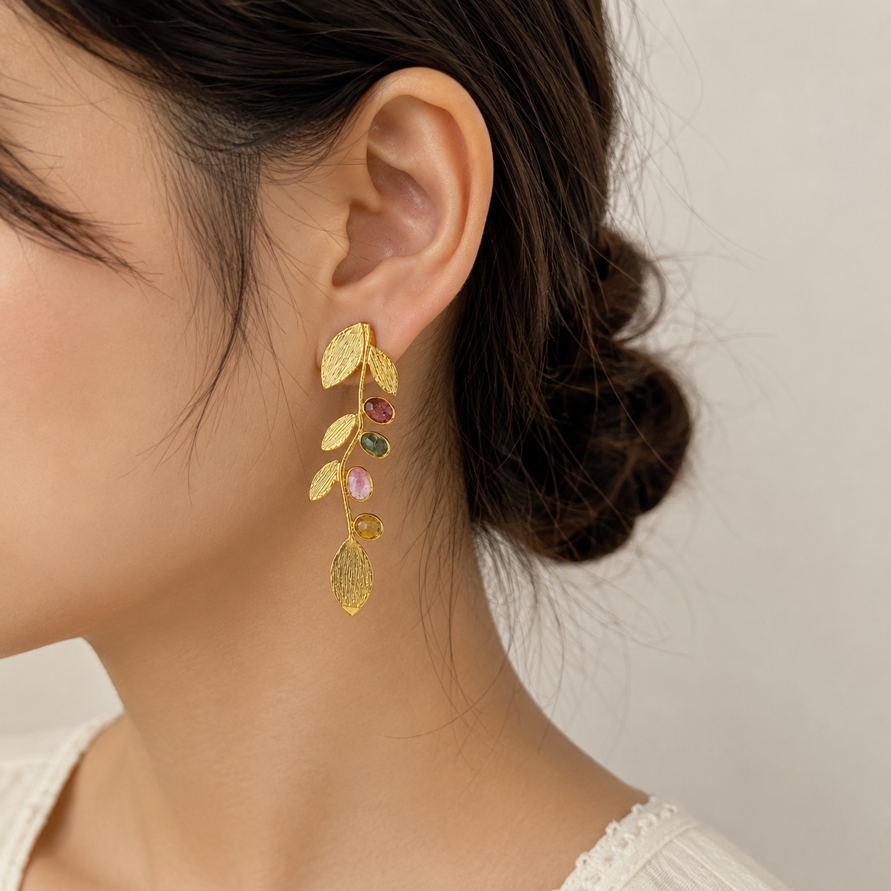 Matrix Textured Plate Earrings – 18K Gold Plated Botanical Vine Drops