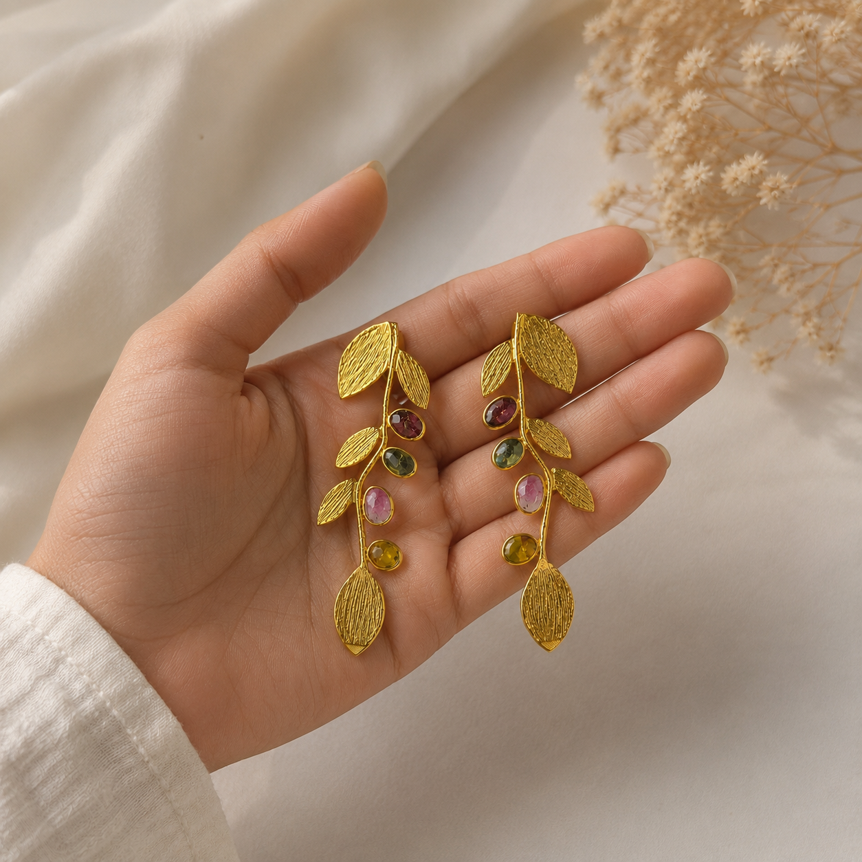 Matrix Textured Plate Earrings – 18K Gold Plated Botanical Vine Drops