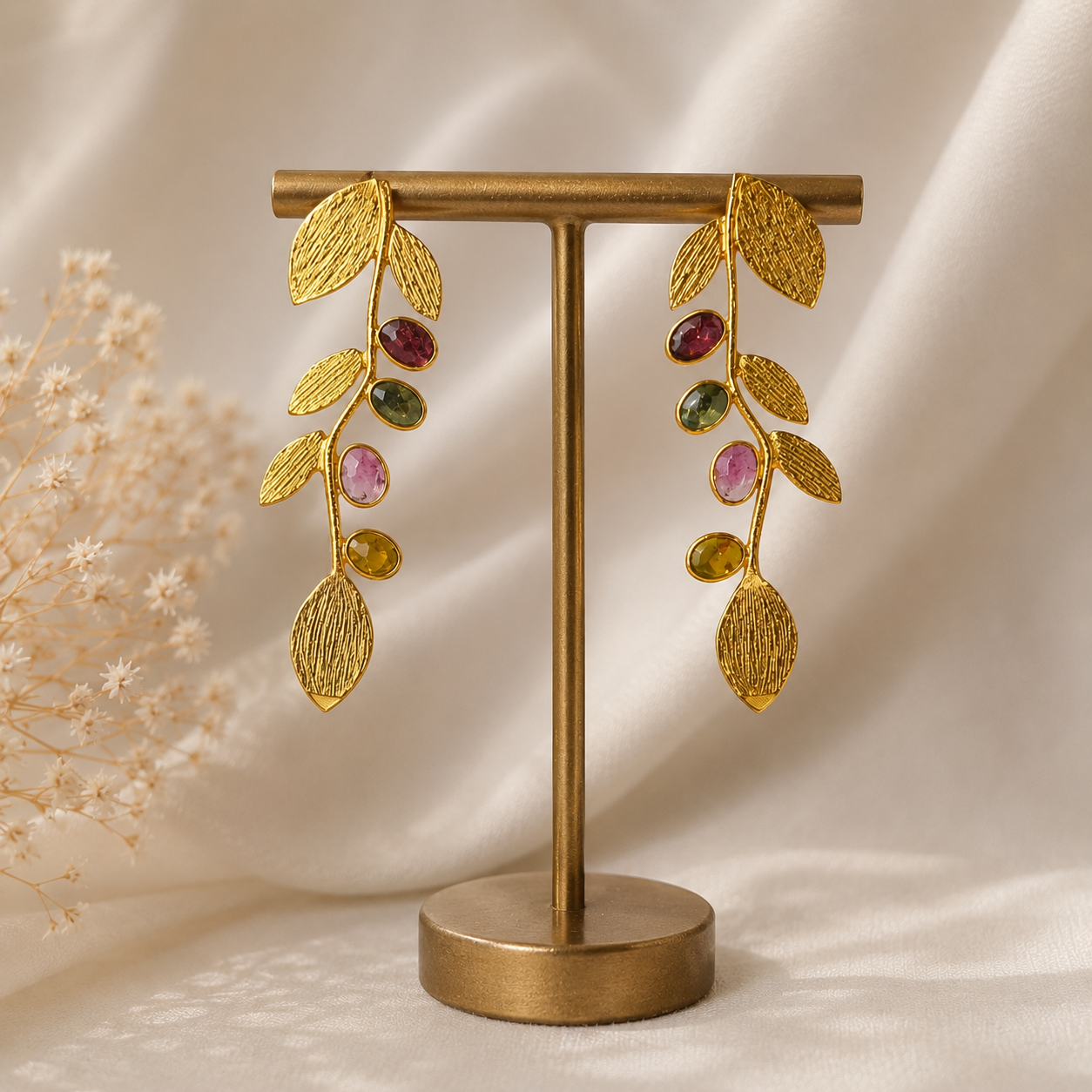 Matrix Textured Plate Earrings – 18K Gold Plated Botanical Vine Drops