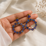 Imperial Eternity Stone Hoops – Gold Plated Indigo Calsi Statement Drop Earrings