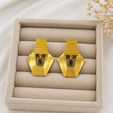 Cleopatra Ribbed Earrings – 18K Gold Plated Egyptian Shield Stud Drops