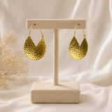 Earthy Nomad Textured Crescent Drops – 18K Gold Plated Hammered Statement Hoop Earrings