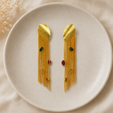 Satin Shield Rainbow Waterfall Drops – Gold Plated Multi-Gem Fringe Earrings